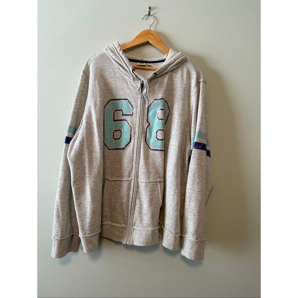 CATO Women's Plus Size 26/28W Zip Up Varsity Hoodie Gray Blue Sporty Loungewear - Picture 2 of 8